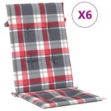 Cumpara ieftin Perne scaun spatar inalt 6 buc. rosu carouri 120x50x3 cm textil