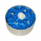 Aranjament trandafiri de sapun albastri si ivoire in cutie rotunda gold