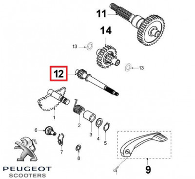 Ax ambreiaj original Peugeot Speedfight 3 - Vivacity 3 2T 50cc (12 dinti) foto