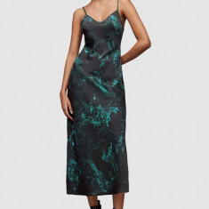 AllSaints rochie din matase Melody culoarea verde, midi, drept