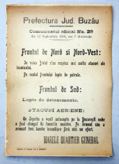 Prefectura Jud. Buzau Comunicatul oficial Nr. 29 de pe front din 12 Septembrie 1916 foto