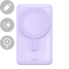 Baseus Magnetic Magnetic Wireless Fast Charger Power Bank 10000mAh 20W violet + Cablu încărcător rapid tip C 60W (20V/3A) 50cm alb