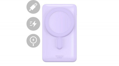 Baseus Magnetic Magnetic Wireless Fast Charger Power Bank 10000mAh 20W violet + Cablu &amp;icirc;ncărcător rapid tip C 60W (20V/3A) 50cm alb foto