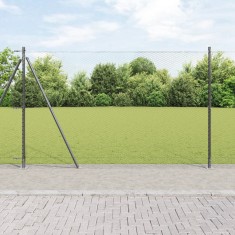 Gard Hexagonal vidaXL Gri 1,4x100 m Din Oțel, Posturi de Gard vidaXL cu Baze 13 buc &Oslash;32mm 78,5cm Din Oțel Zincat
