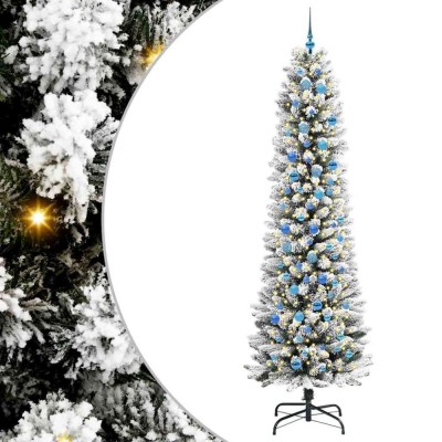 vidaXL Brad de Crăciun artificial cu 300 LED Verde și alb 240 cm 3396136 foto