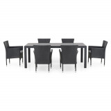 Set 6 scaune si masa dreptunghiulara mare Encore, 205x90x74 cm, aluminiu, negru/gri