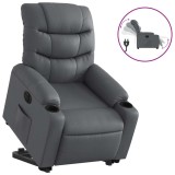 Cumpara ieftin Fotoliu rabatabil electric cu ridicare, gri, piele ecologica