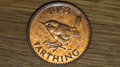 R10 Marea Britanie -moneda de colectie- 1 farthing 1953 -Elisabeta- an unic batere!