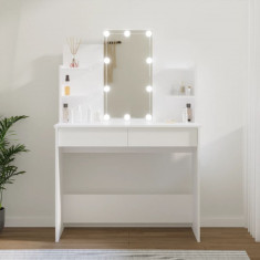 vidaXL Masă de toaletă cu LED, alb, 96x40x142 cm foto