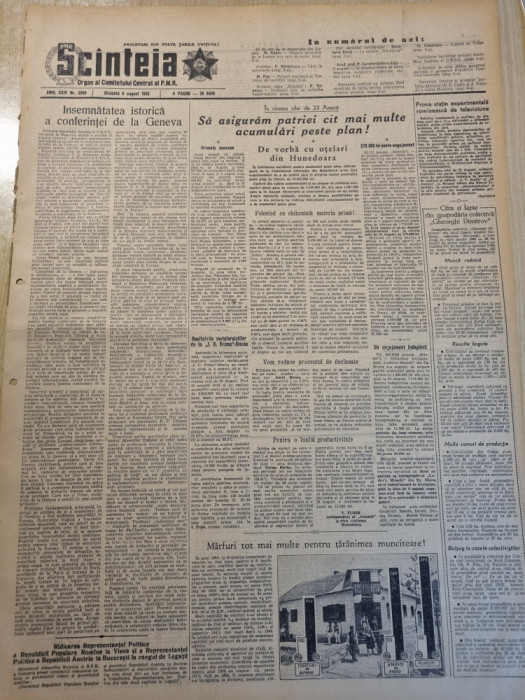 scanteia 6 august 1955-conferinta de la geneva,uzina infratirea oradea,lupeni