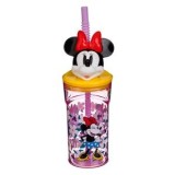 Pahar Plastic cu Pai și Model 3D Minnie Mouse Sunshine 360ml, CMCLASS
