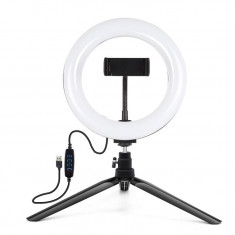 Lampa LED PKT3073B Puluz cu trepied si suport pentru telefon, 24-26 Lumeni, 96 Leduri, Reglare lumina, 20 cm, Negru foto