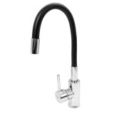Baterie bucatarie Flow cu pipa flexibila, negru/crom, zinc