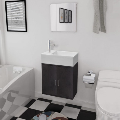 vidaXL Set mobilier baie format din 3 piese cu chiuvetă inclusă, Negru foto