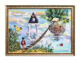 Tablou suprarealist pictat manual inramat, Scara cunoasterii, 75x55cm ulei pe panza, rama din lemn, Stefan Bilibou, certificat de autenticitate