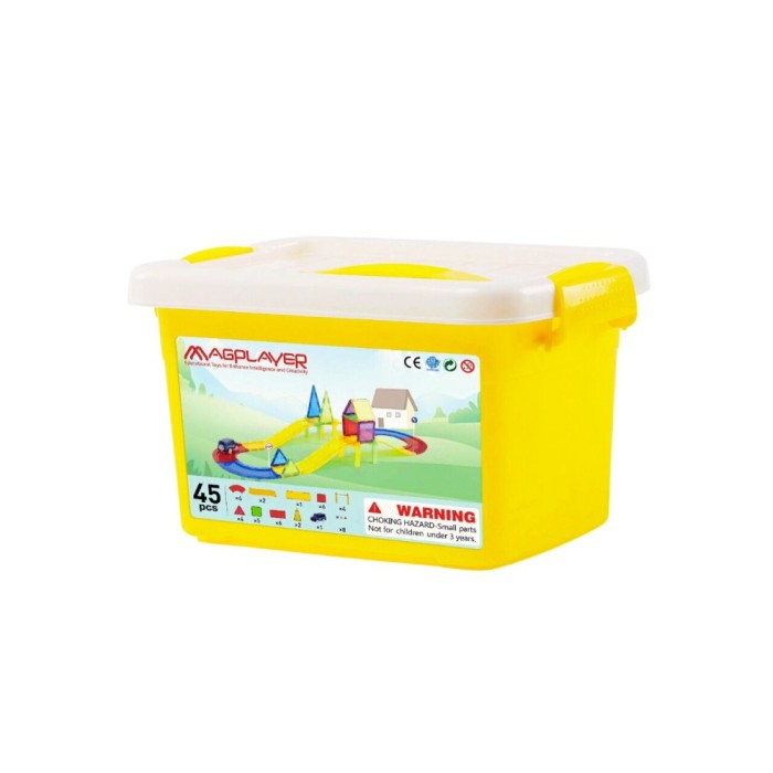 Set de constructie magnetic 3D - Circuit masinute (45 piese)