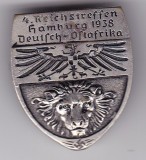 Insignă germană 4. Reichstreffen Hamburg 1938 Deutsch-Ostafrika &ndash; posibilă reproducere