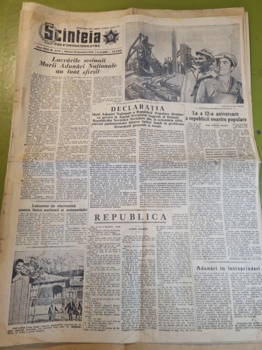 scanteia 30 decembrie 1959-articolul &quot;republica &quot; de tudor arghezii, ion iliescu