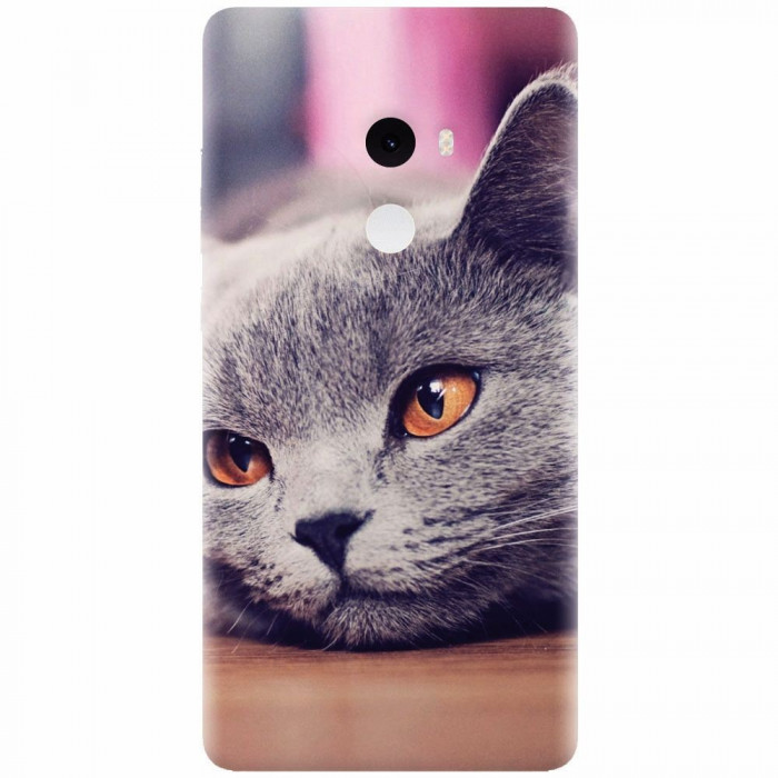 Husa silicon pentru Xiaomi Mi Mix 2, British Shorthair Cat Yellow Eyes Portrait