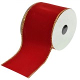 Panglică Decorativă Brad de Crăciun, Model Catifea, Culoare Roșu, Lungime 5m, Lățime 63mm, Oem