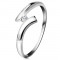Inel din aur alb 14K - diamant transparent strălucitor, brațe lucioase curbate - Marime inel: 60