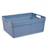 Coș Depozitare, Model Perforat, M&acirc;nere, Capacitate 10L, Albastru, Plastic, 32x23x14cm, Oem