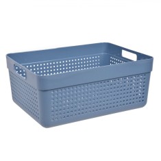 Coș Depozitare, Model Perforat, M&acirc;nere, Capacitate 10L, Albastru, Plastic, 32x23x14cm