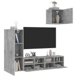 vidaXL Unități TV de perete, 4 piese, gri beton, lemn prelucrat 3216503