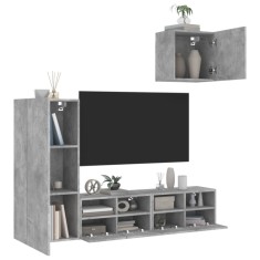 vidaXL Unități TV de perete, 4 piese, gri beton, lemn prelucrat 3216503