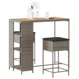 VidaXL Set mobilier bar de grădină, cu perne, 3 piese, gri, poliratan