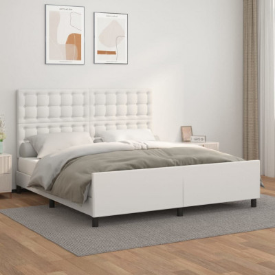 vidaXL Cadru de pat cu tăblie, alb, 180x200 cm, piele ecologică foto