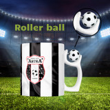 Cană cu minge fotbal &bdquo;Fotbal club Astra Giurgiu &rdquo;, v2, sport, fotbal, suporter, alba, 330 ml, Simple