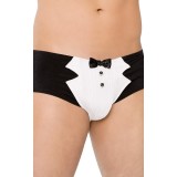 Boxeri sexy SOFTLINE Shorts 4504, lenjerie erotică pentru bărbați cu design de tuxedo cu papion, negru cu alb, mărime L