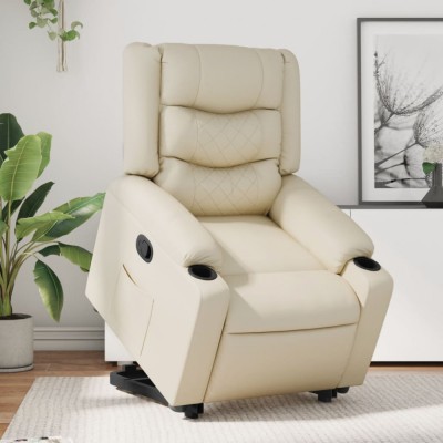 vidaXL Fotoliu rabatabil cu ridicare, crem, piele ecologică 3206552 foto