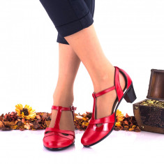 Pantofi dama casual rosii din piele naturala toc 4cm - NA103 foto