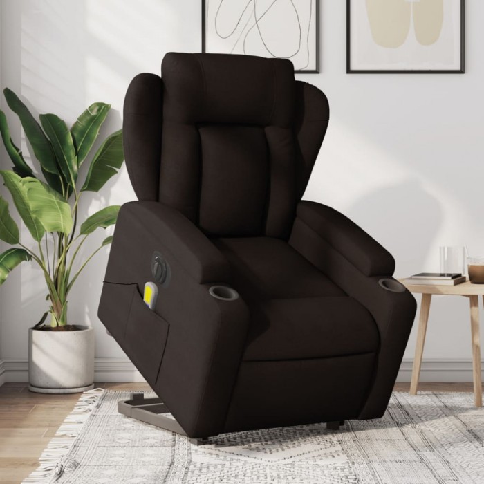 vidaXL Fotoliu electric masaj rabatabil cu ridicare maro &icirc;nchis textil