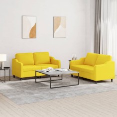 vidaXL Set de canapele cu perne, 2 piese, galben deschis, textil 3201807