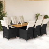 Gossi set mobilier de gradina cu perne, 9 piese, negru, poliratan