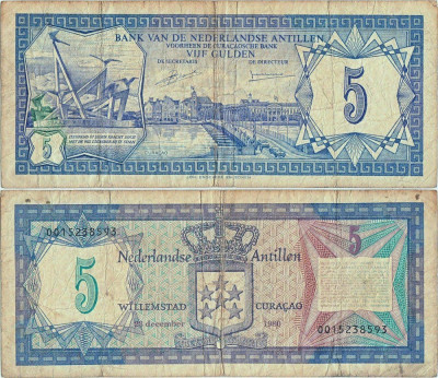 1980 ( 23 XII ) , 5 gulden ( P-15a ) - Antilele Olandeze foto