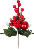 Crenguta decorativa de Craciun MagicHome cu bobite rosii, 22 cm
