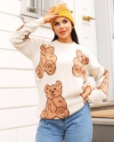 Pulover Oversized Ivory, Sweet Bear, Alb