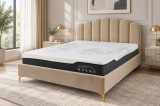 Cumpara ieftin Pat Cloud 160x200 cm, Tapitat Catifea Bej, Somiera Inclusa, Picioare Aurii
