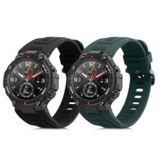 Set 2 curele pentru Huami Amazfit T-Rex/Amazfit T-Rex Pro, Kwmobile, Negru/Verde, Silicon, 58460.02