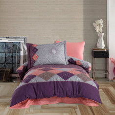 Lenjerie de pat pentru o persoana, 3 piese, 160x220 cm, 100% bumbac poplin, Hobby, Carilla, roz