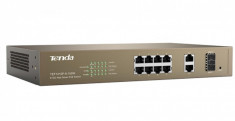 Tenda 8-Port 10/100Mbps + 2 Gigabit Web Smart PoE Switch, TEF1210P-8- 150W; Standard and Protocol: IEEE 802.3, IEEE 802.3u, IEEE 802.3z, IEEE 802.3ab, foto