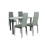 Set Masa 4 1 Leziter Mezza GRI-NEGRU modern, masa sufragerie sticla securizata, 120x70 cm, scaune confortabile
