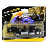 MAISTO DESIGN ELITE TRANSPORT SET CAMION CU RAMPA INTERNATIONAL DURASTAR FLATBED SI MASINUTA MERCEDES BENZ 190E 1990 SCARA 1 LA 64