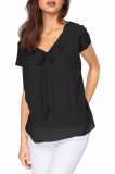 Cumpara ieftin Bluza de dama plisata cu maneca scurta, casual sau eleganta, guler in V, negru, marimea S Negru S