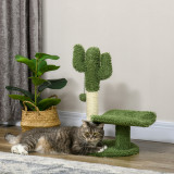 PawHut Copac de 55,5cm in Forma de Cactus pentru Pisici de Interior, Turn pentru Pisici cu Stalpi de Zgariat, Pat, Minge, Verde