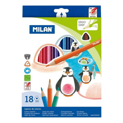 Set 18 Creioane Color MILAN, 18 Culori, Corp Triunghiular din Lemn, Creioane Colorate, Creioane MILAN, Set Creioane Colorate, Creion Colorat, Creioane foto